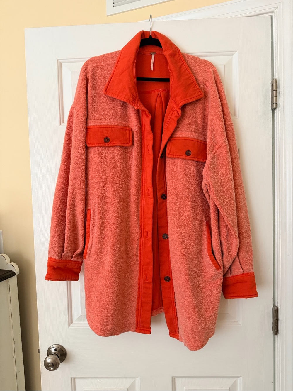 Free People Coral & Bright Coral Teddy Shacket